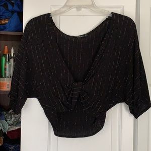 Black front tie top with gold details
